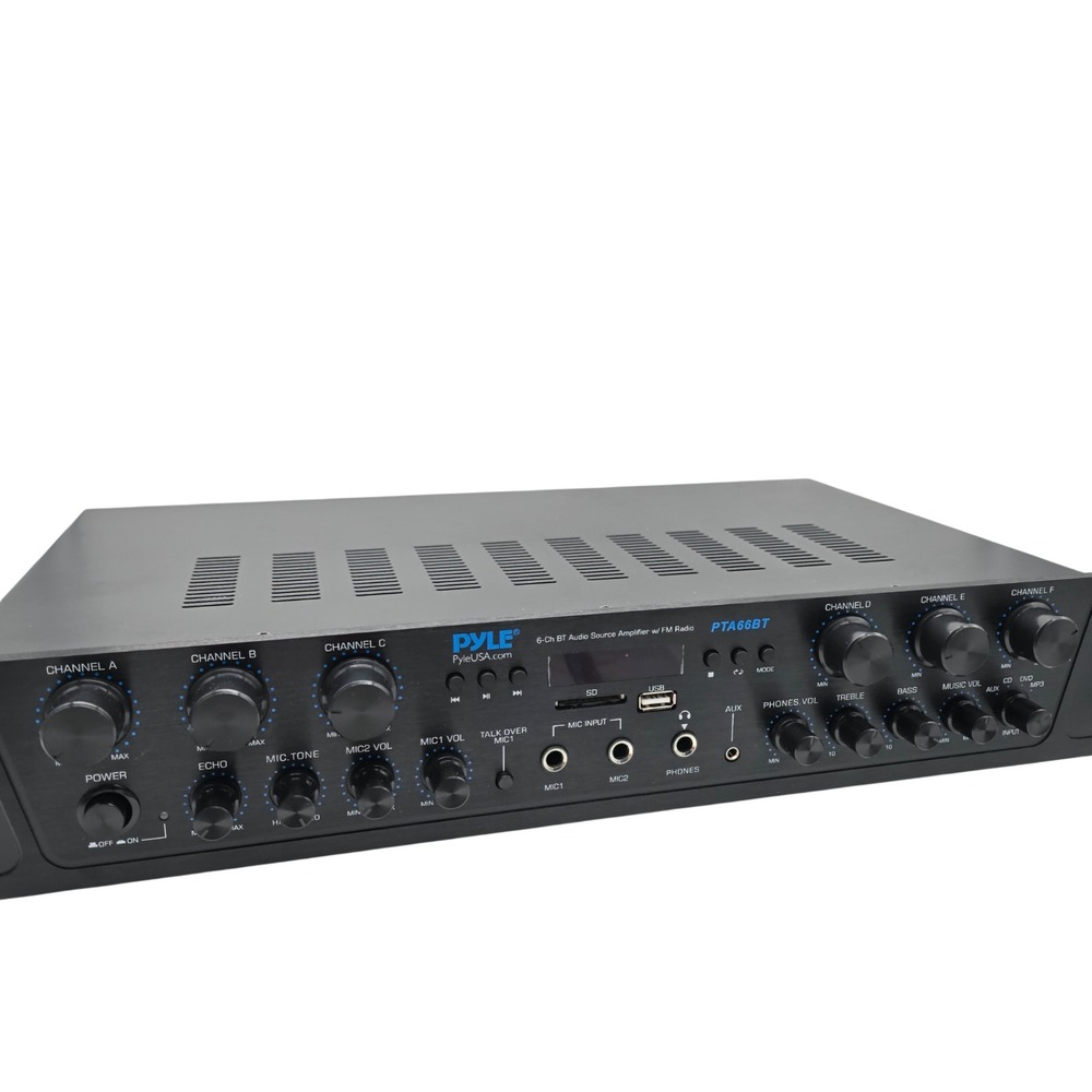 Pyle 600W 6-Channel Bluetooth Stereo Receiver Amp USB AUX FM Mic Input PTA66BT